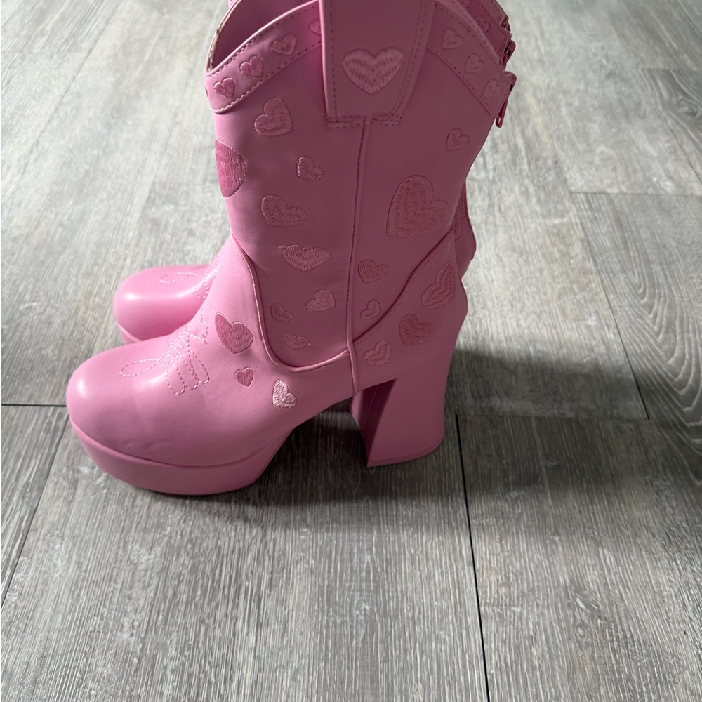 Sugar Thrillz Pink Heart-Embellished Platform Heeled Boots